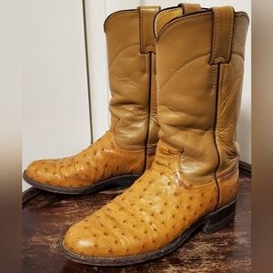 Vintage Justin Full Quill Ostrich Tan Leather Roper Women's Boots